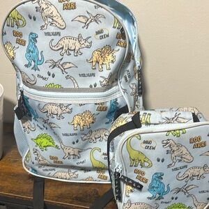 Dinosaur Print Kids Backpack and Lunch Bag Set - Blue